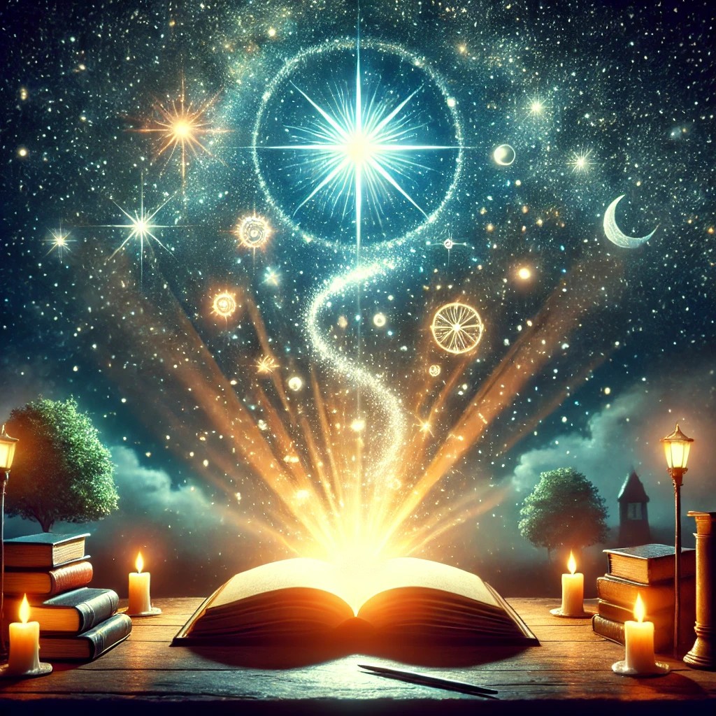 ki generated graphic with book, light, candles