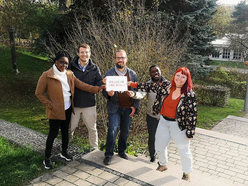 The project team on the campus steps