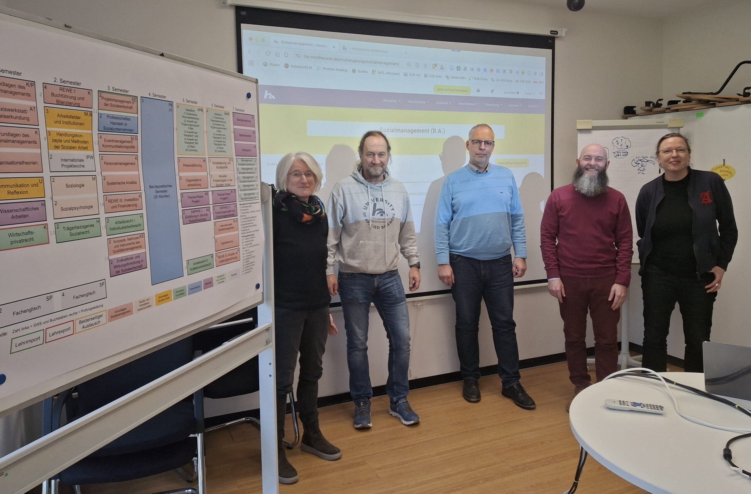 a group of people standing in front of a large screen