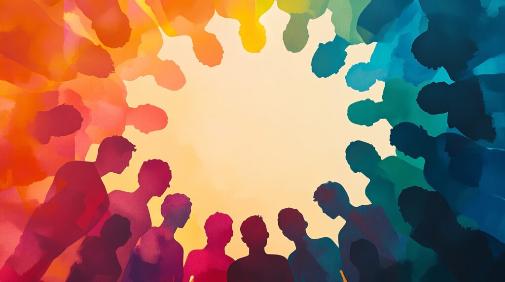 a group of people in a circle