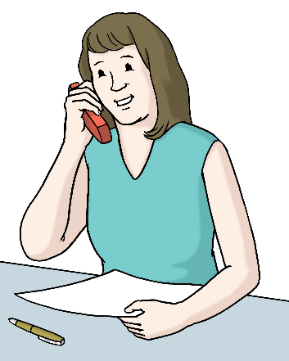 Eine Frau telefoniert. Sie bekommt Hilfe am Telefon.