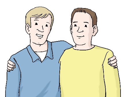 2 Männer umarmen sich. Sie sind Freunde. Freunde helfen in einer Krise.