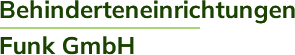 Green lettering „Behinderteneinrichtungen Funk GmbH“ with an underlined first line.