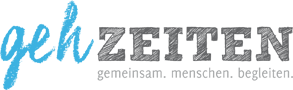 „gehZEITEN“ lettering with the slogan „together. accompany. people.“. The word „geh“ is written in light blue cursive.